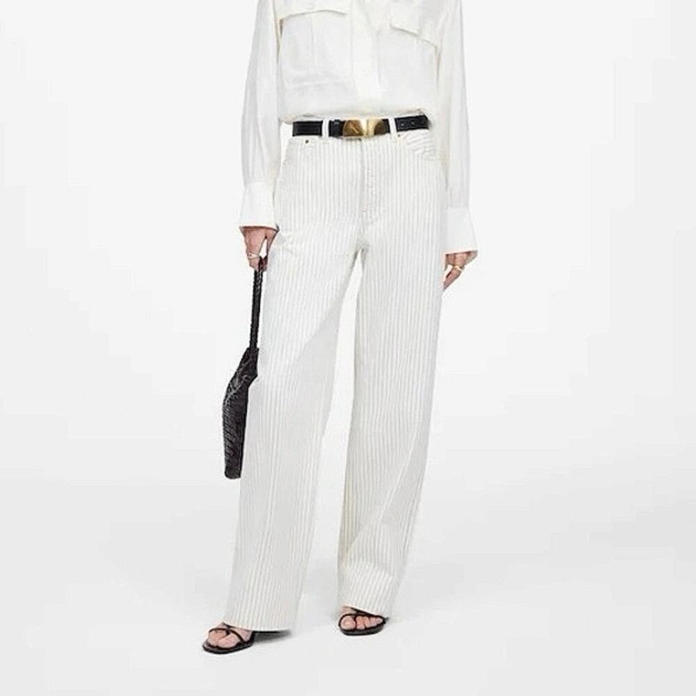 NWT Madewell Low-Slung Baggy Button Fly Jeans Grey Railroad Stripe Size 33